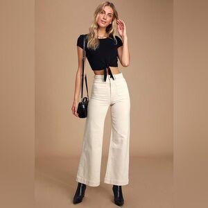 NWT ROLLA'S Sailor Cream High-Waisted Wide Leg Trousers / Jeans Flare Winter